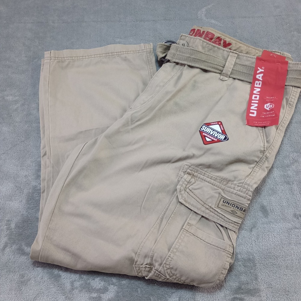 Union Bay Cargo Pants B&T Survivor Straight Leg‎ Belted 44 x 30 Beige NEW Cotton